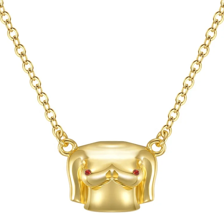 Latest High Quality 18K Gold Plated Brass Jewelry Body Part 3D Chest Fashion Personality Necklace P213198