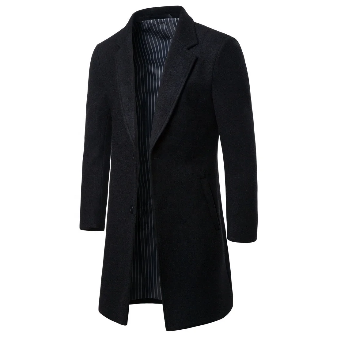 chouyatou Men's Fall Winter Office Single Breasted Long Dress Wool Coat Overcoat