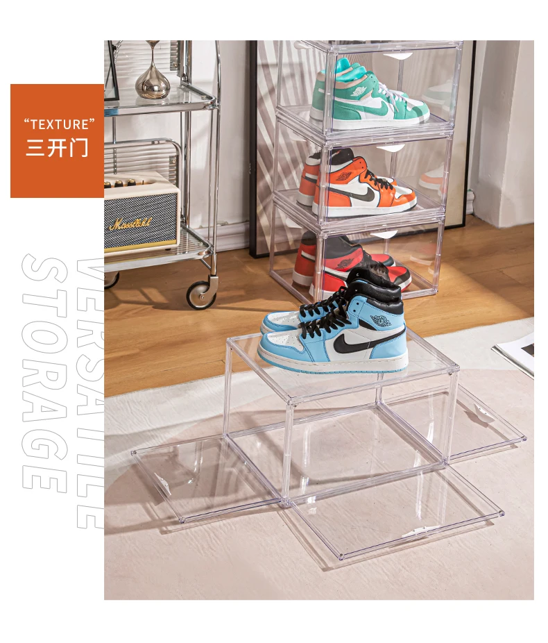 Multiple Opening Modes Acrylic Clear Shoe Boxes Plastic Sneaker Shoes