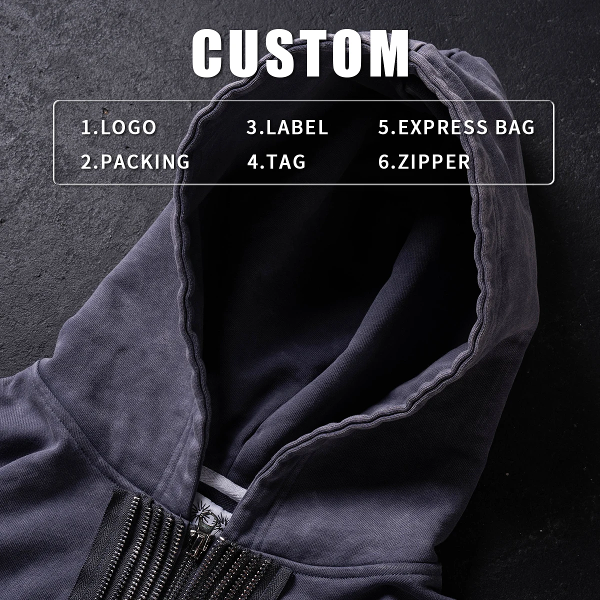 product hip hop retro black hoodie goth punk washed y2k zip up vintage hoodie oversized streetwear design heavyweight hoodie for men-5