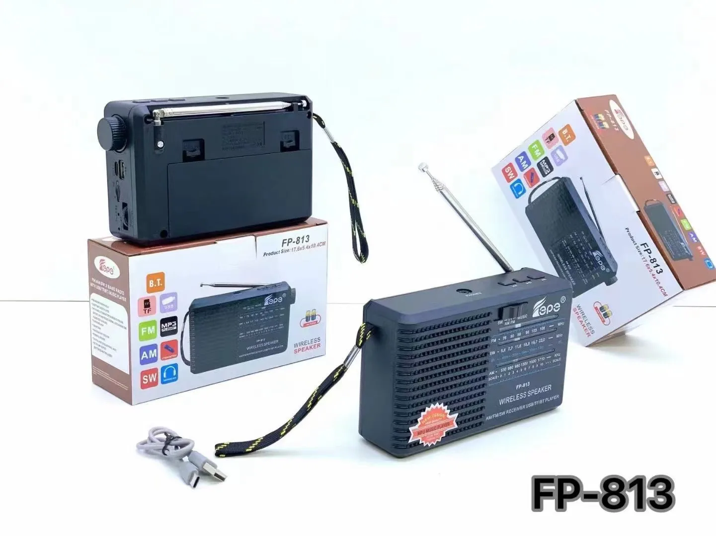 Factory Price FP-813 BT Speaker Wireless Portable Radio Subwoofer Card Mini Outdoor Sound Box RADIO RADYO