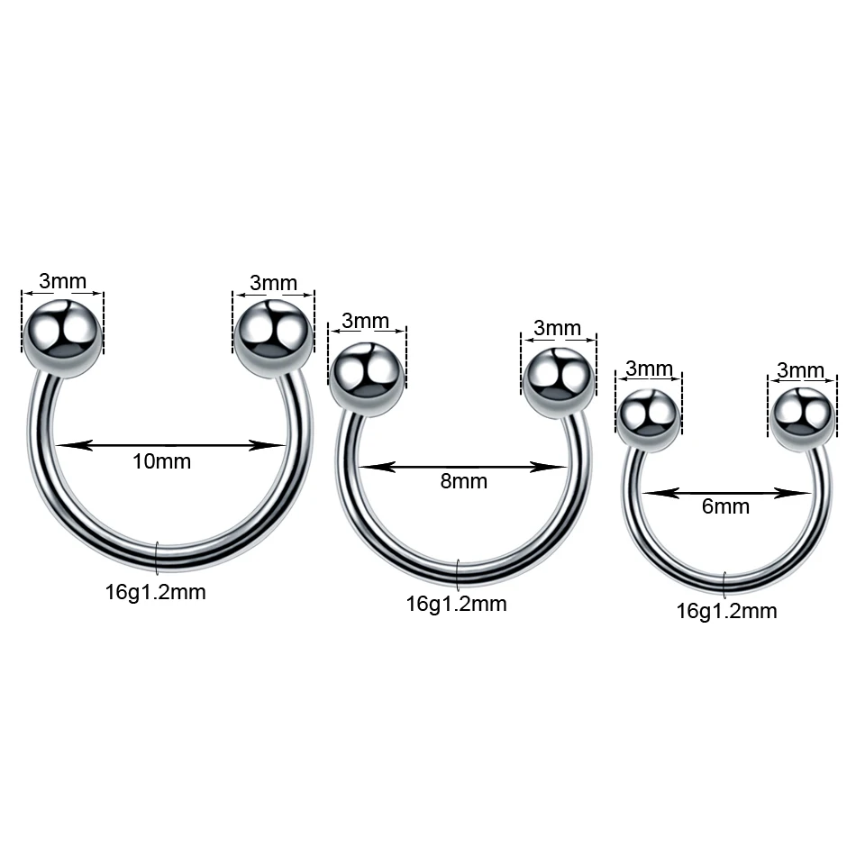 1pc Horseshoe Nose Ring Internal Thread Circular Septum Nose Hoop Ball