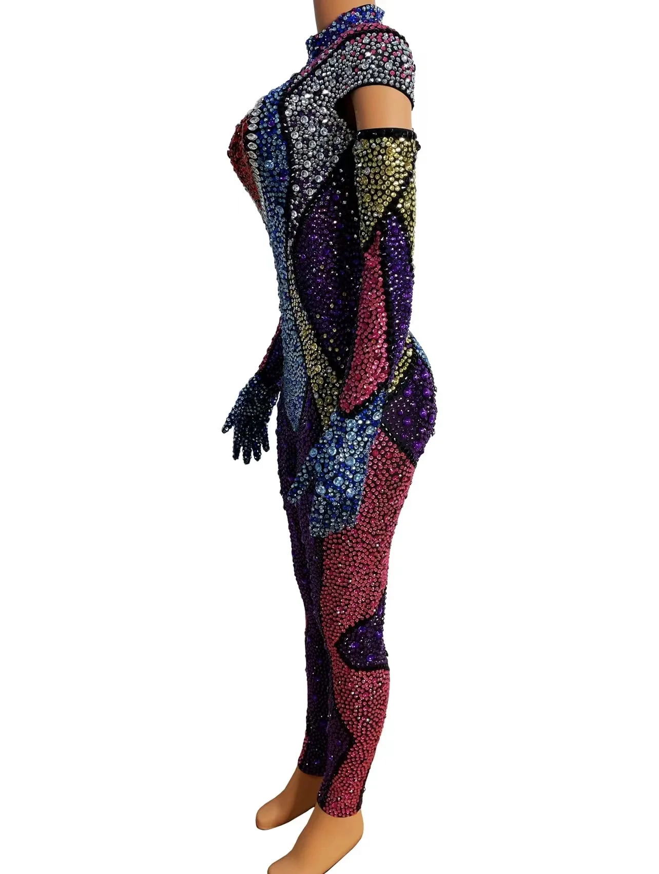 Singer Rhinestones Bodysuit Sexy Bodycon Jumpsuit Plus Size Showgirl Dance Club Party One Piece
