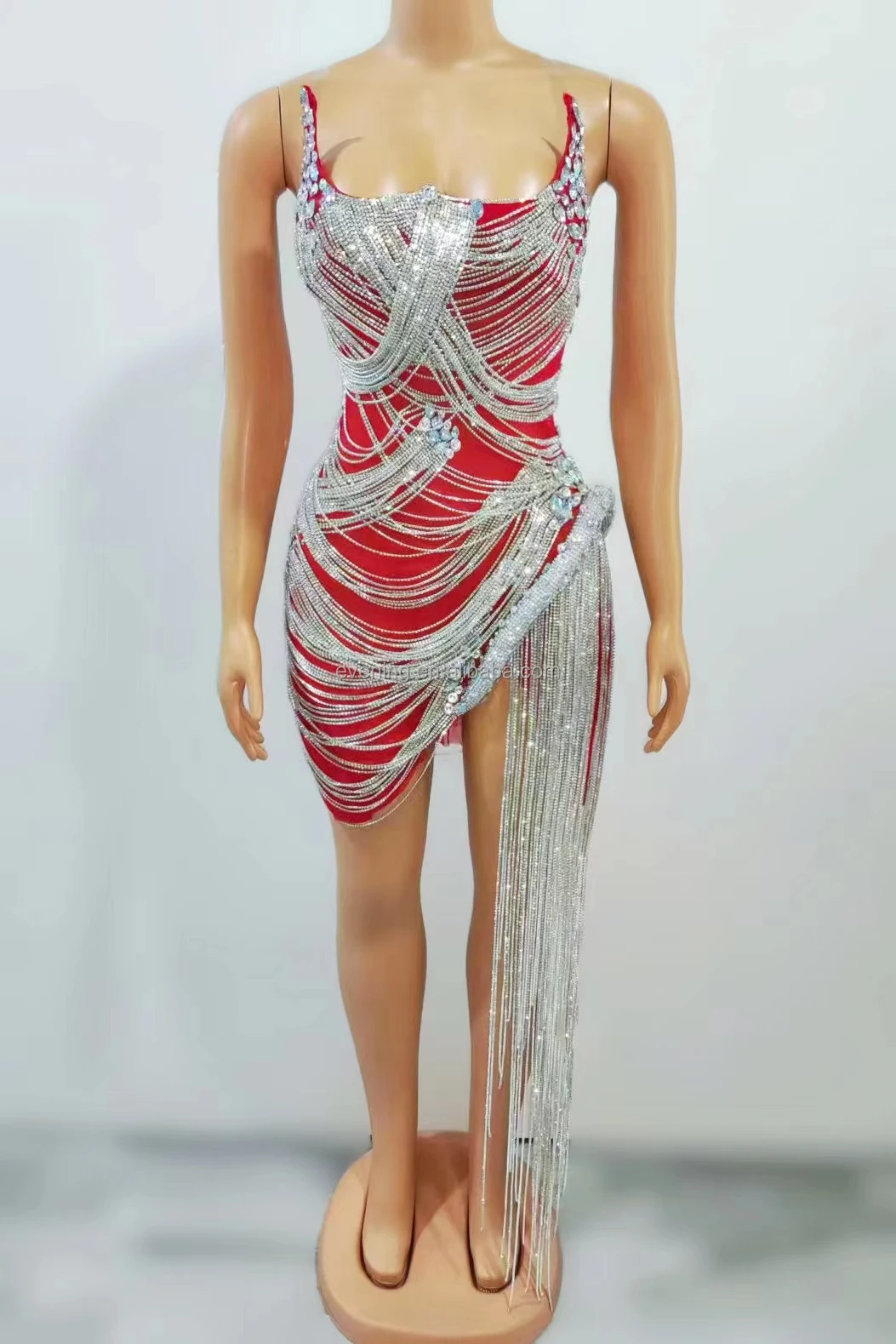 Sexy Feather Rhinestone Party Prom Bodycon Evening Night Mini Dress