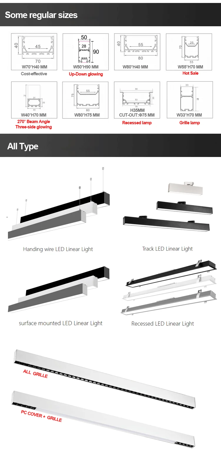 High quality aluminum 20W 40W LED linear light led linear ceiling light 1.2m 1.8m 4ft 8ft led shop light