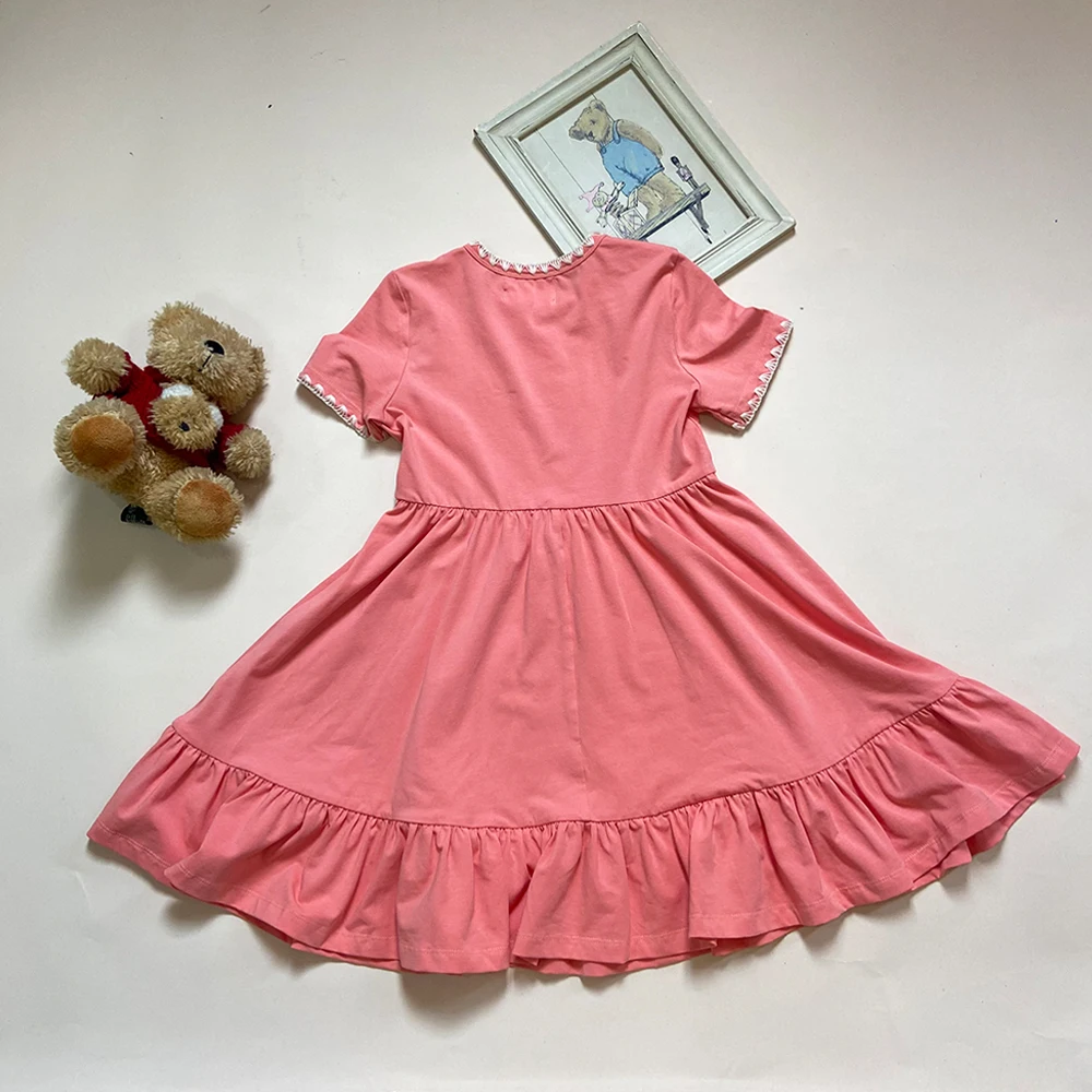 Beautiful organic cotton baby clothes solid color knit girls kids children party simple casual sweet knee length twirl dress
