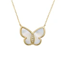 Plated Name Necklace Women Gold Plated Bohemian Shell Pearl Butterfly Necklace With Diamond