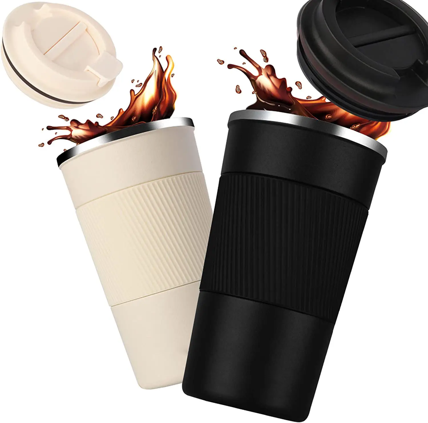 Wholesale 12oz 16oz Powder Coated Coffee Cup Double Wall Stainless Steel Thermos Travel Mugs wtih Lid Vulcanus