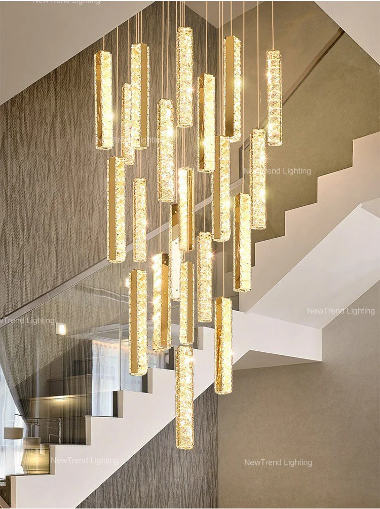 CPL-297 Modern Indoor Decoration Hanging Pendant Light Hotel Villa Staircase Luxury Crystal LED Chandelier factory