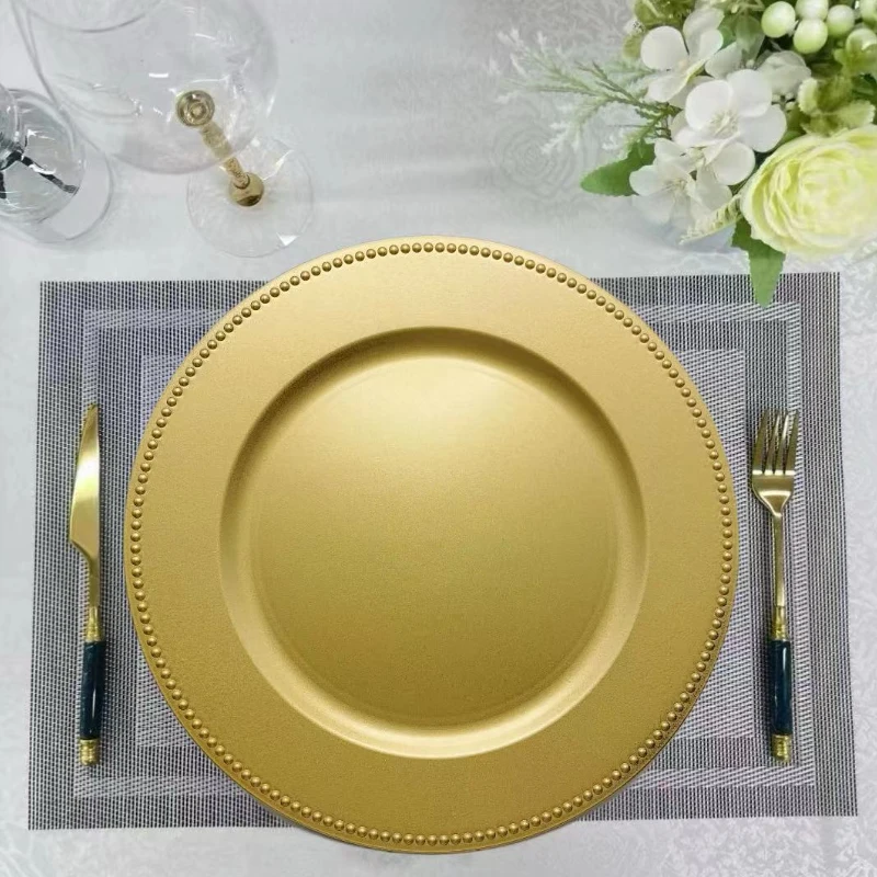 Bulk Classic Style Gold Plated Beads Wedding Design Charger Plates For Wedding Event Gold Beaded Charger Plate
