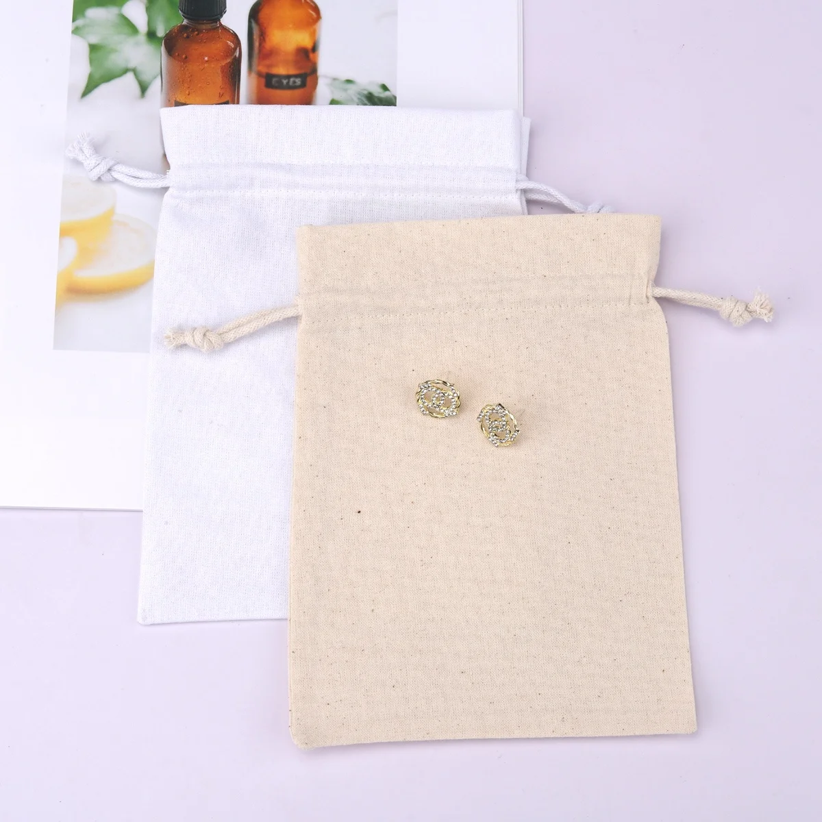 High Quality White Beige Cotton Fabric Dust Drawstring Bag For Packaging Gift Customized Organic Cotton Muslin Pouch