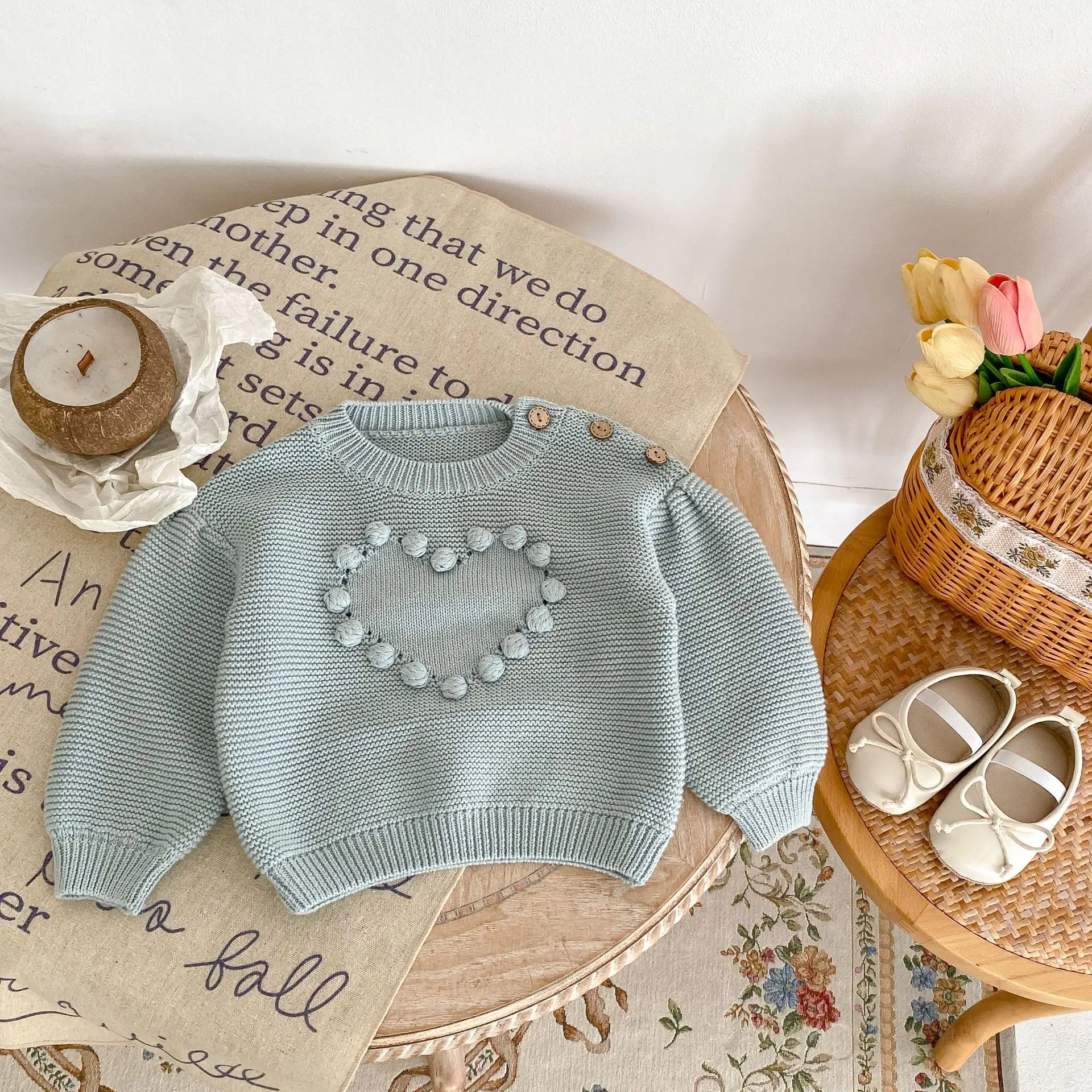 Engepapa Autumn Infant Knitted Clothes With Heart Hollowed Out Newborn Pullover Baby Top