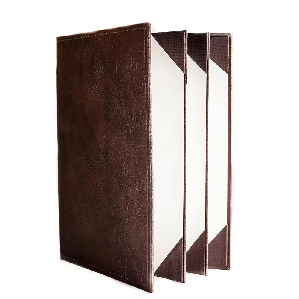 Foil Stamped Pu Leather Hard Menu Cover Folder Book for Restaurant with 6 Views manufacture