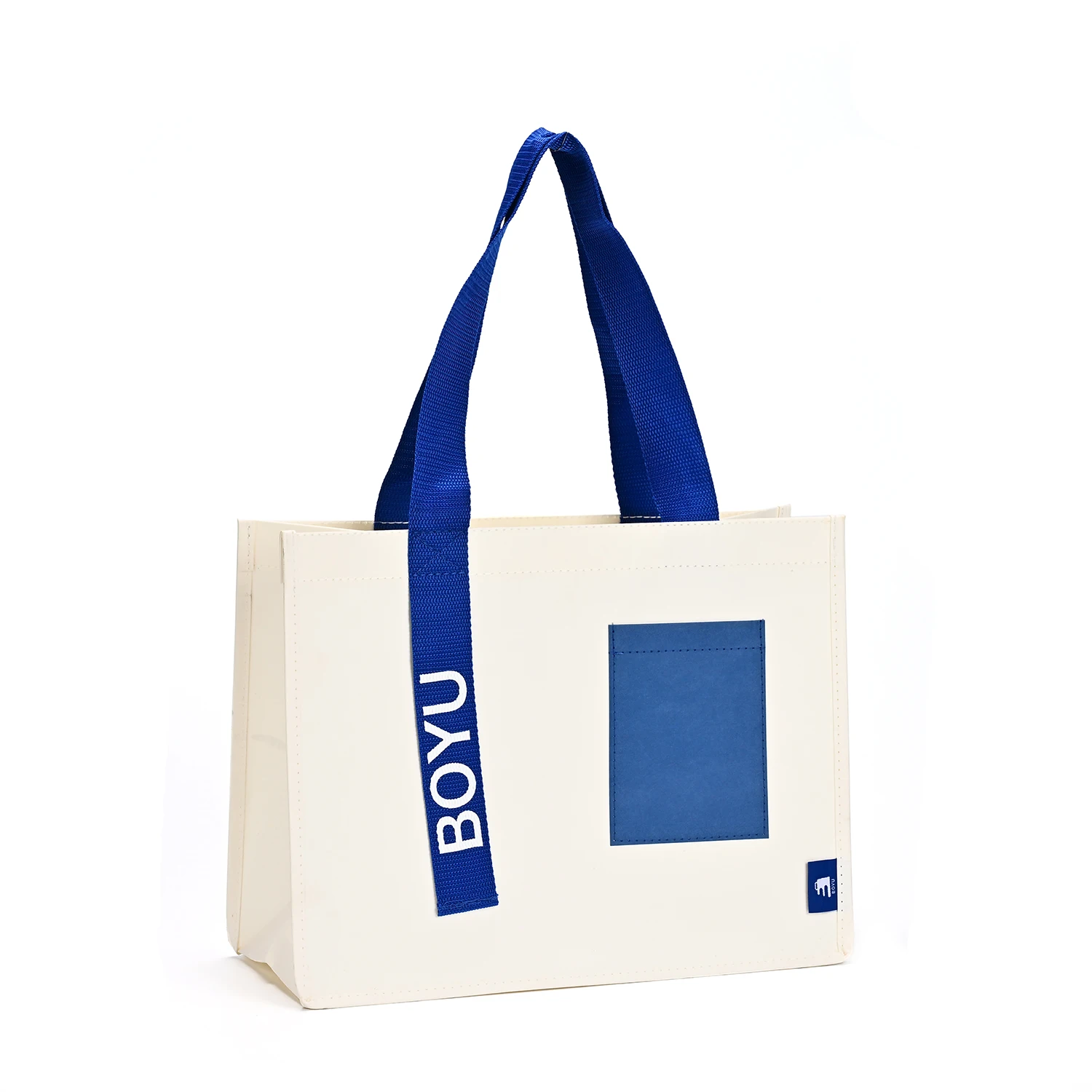 Custom logo Large Big Thick Reinforced Strong Handle Blue Washable Kraft Paper Bags Canvas Gift Tote Shopping Bag supplier