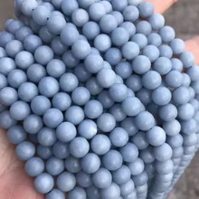 Genuine Natural Blue Angelite Stone AAA Gemstone Smooth Spacer Round Beads For Handcraft DIY Jewelry Making