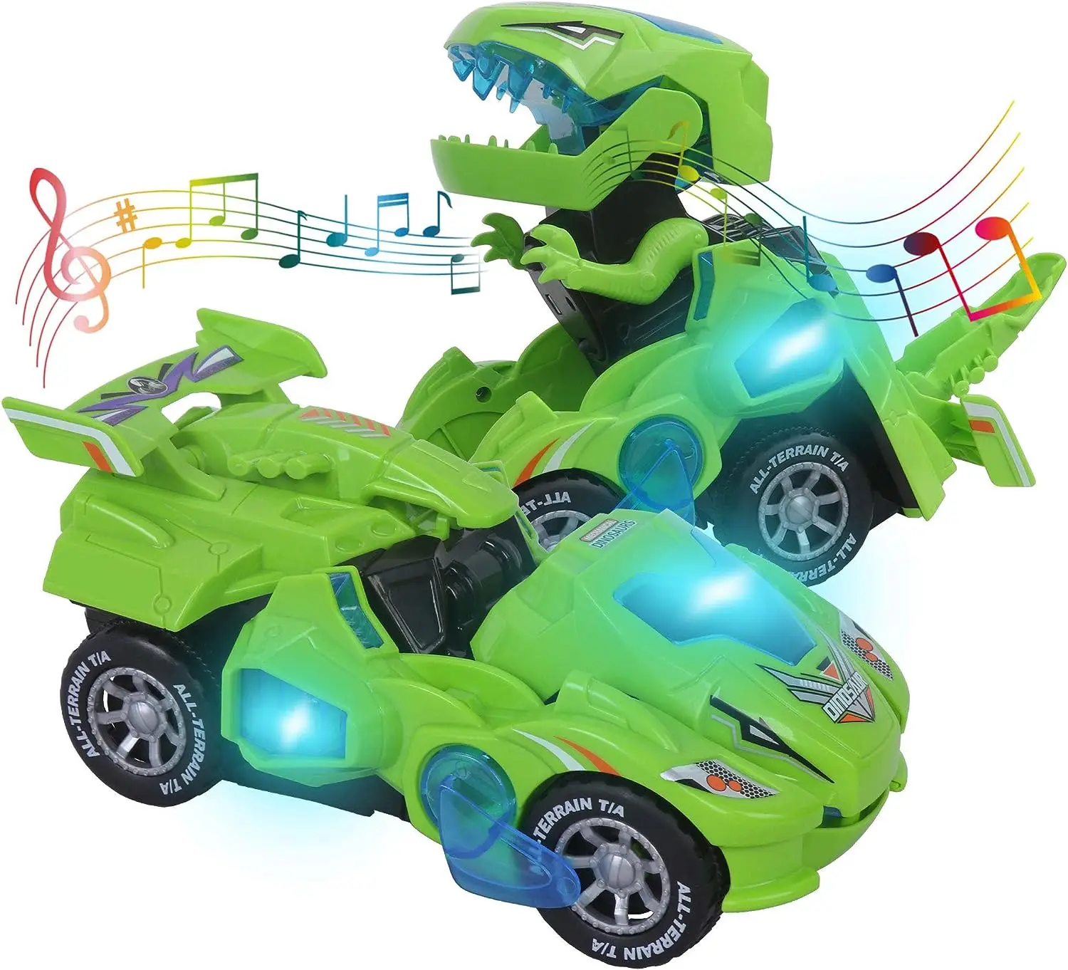 EPT Wholesale 2 in 1 LED Light Music Transforming Dinosaur Car Toys for Kids