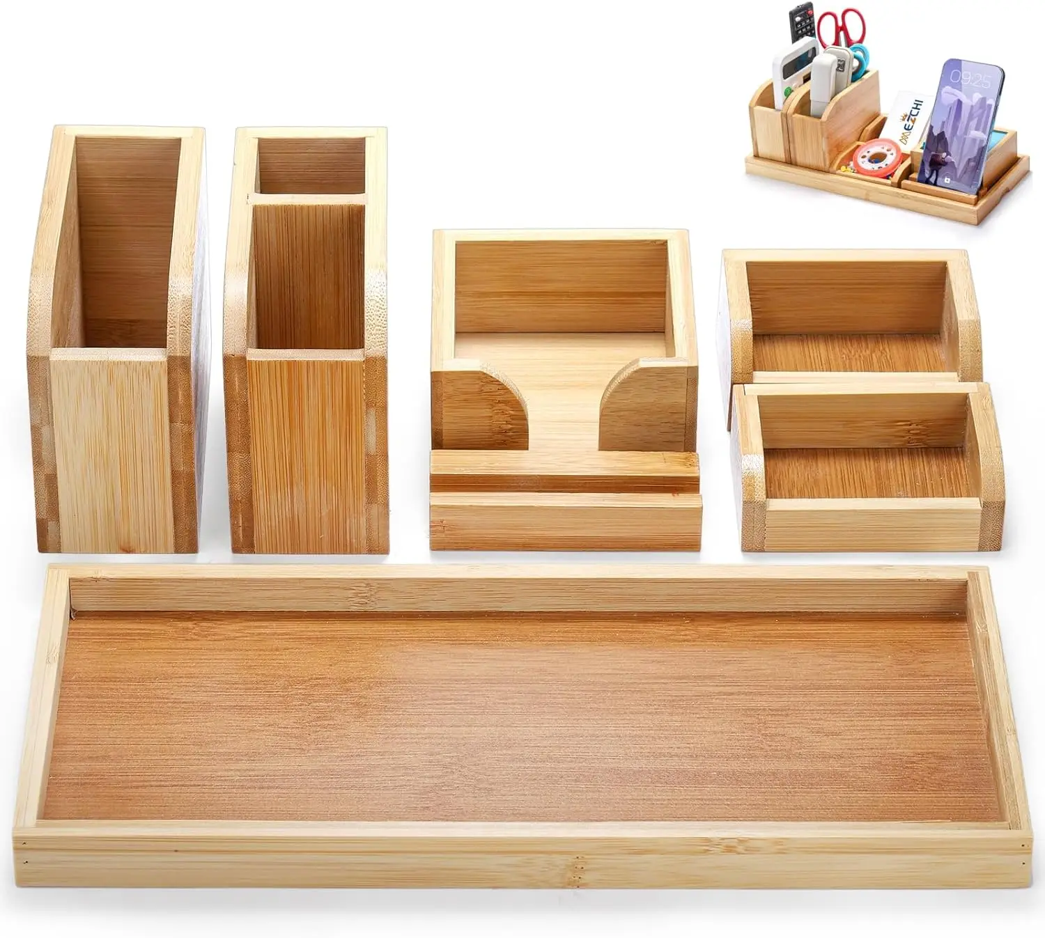 product detachable bamboo desk organizer multifunctional makeup caddy desktop storage for office cosmetic stationery wholesale-0