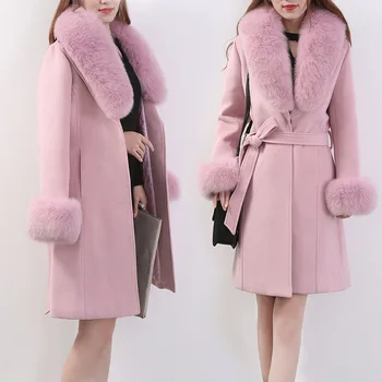 Jtfur Jacket with Fur Women Luxury Fur Collar Winter Warm Coat Fashion ladies coats with fox collars cashmere coat with fur