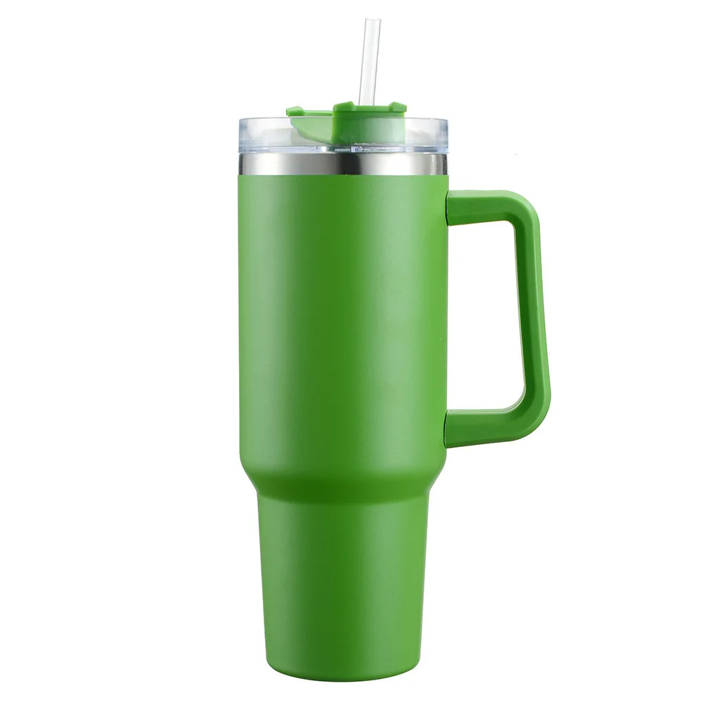 Large size Custom color car cup tumbler outdoor camping double wall vacuum insulated stainless steel with handle and straw