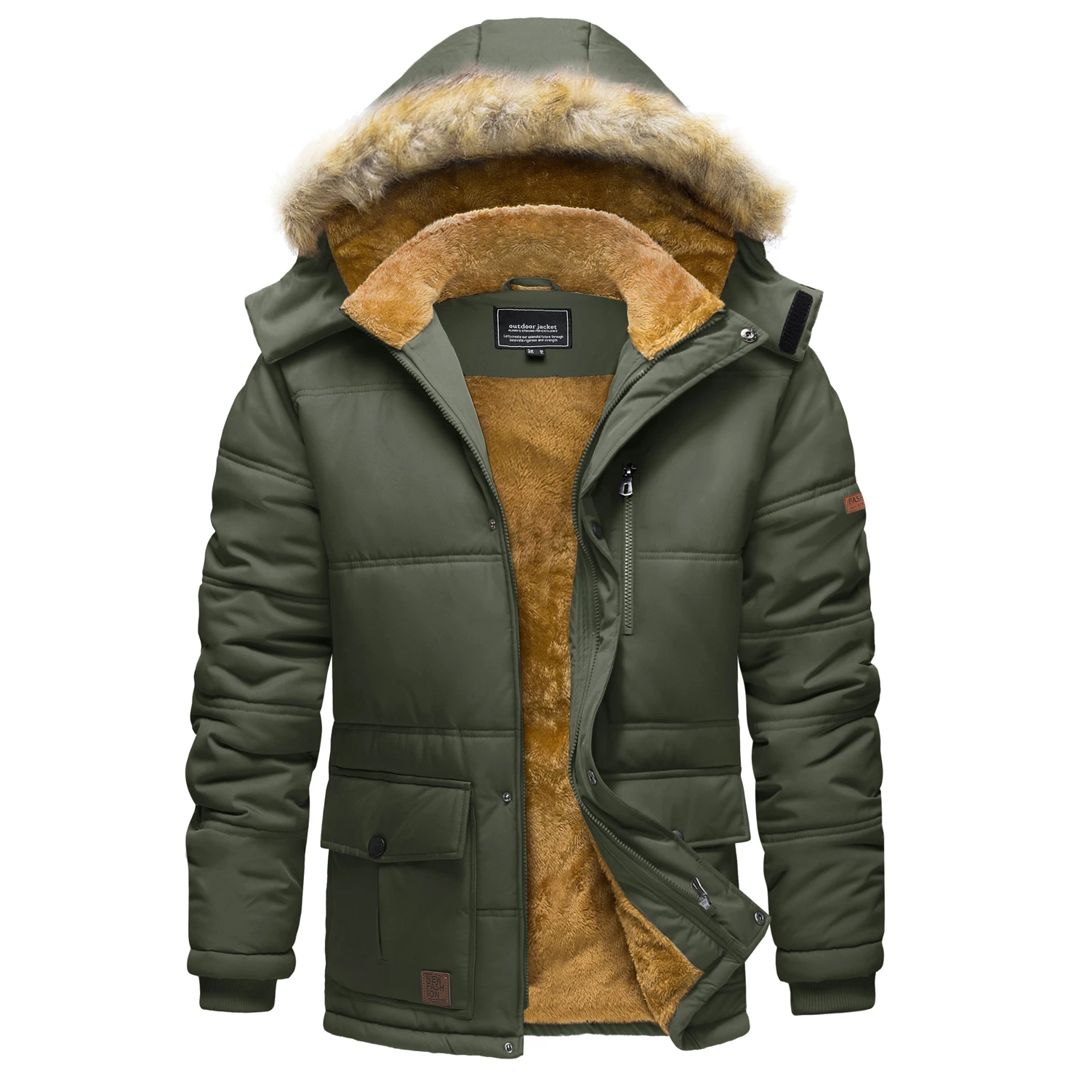 Mens Winter Fleece Jacket Hiking Ski Snowboard Hooded Coats Thicken Jackets Multi-pockets Outwear