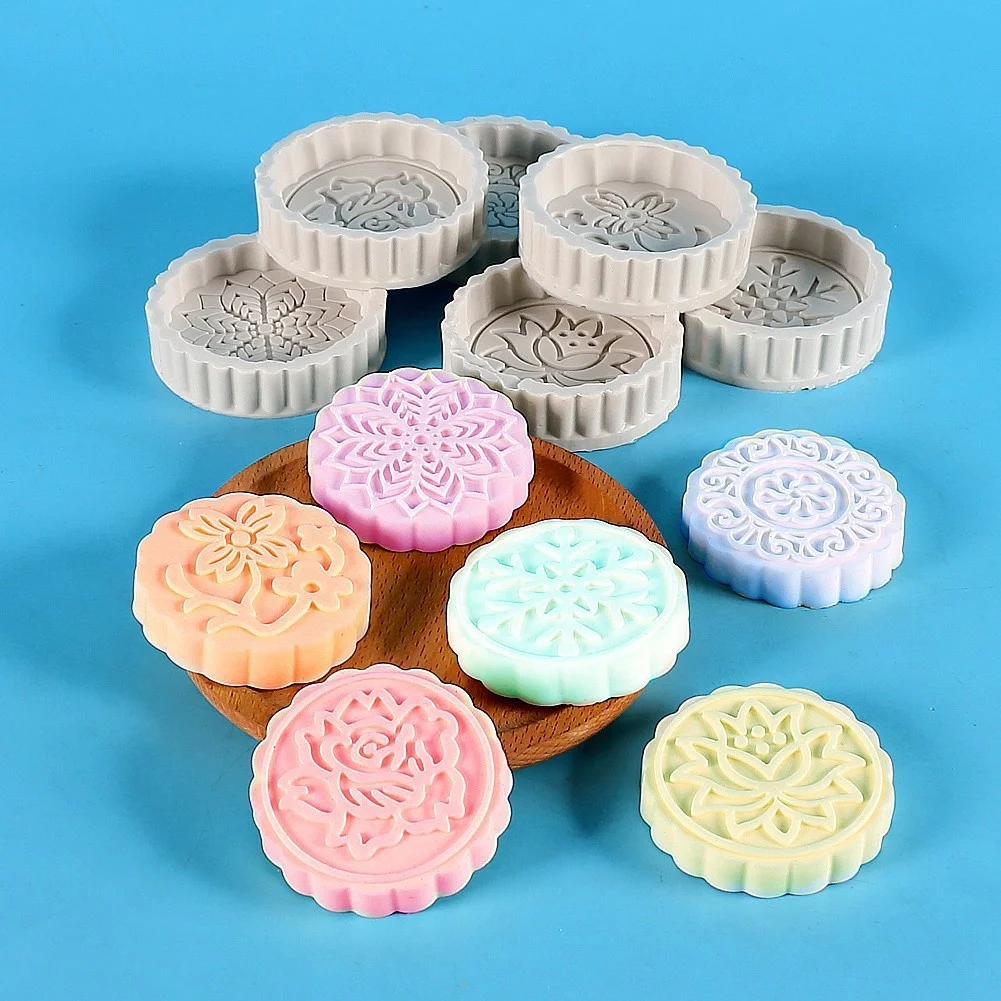 6 cavity round shape silicone cake molds handmade DIY custom mooncake mold baking pan soap bomb making cake molds