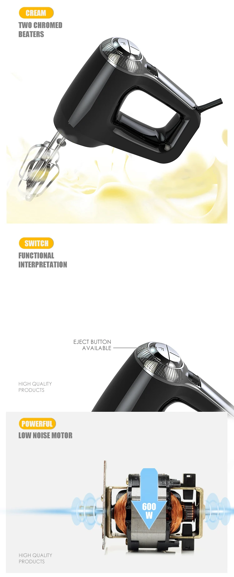 Misturador de alimentos multifuncional de alta qualidade, 600 W, batedeira doméstica com tigela