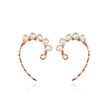 SCE614 Fashion Rose Gold Stud Earring S925 Silver Plated Beads Pearl Cuff Earrings Clip Costume Jewelry