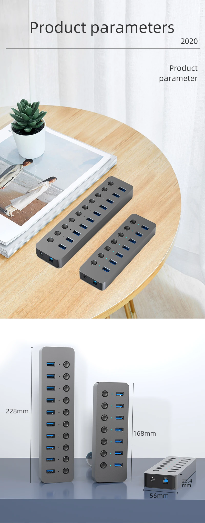 Factory Original 10 In 1 Usb Hub With Individual Switches Power Adapter 100W Charging Usb 3.0 Led Lights Plug Play 3.0 H 8