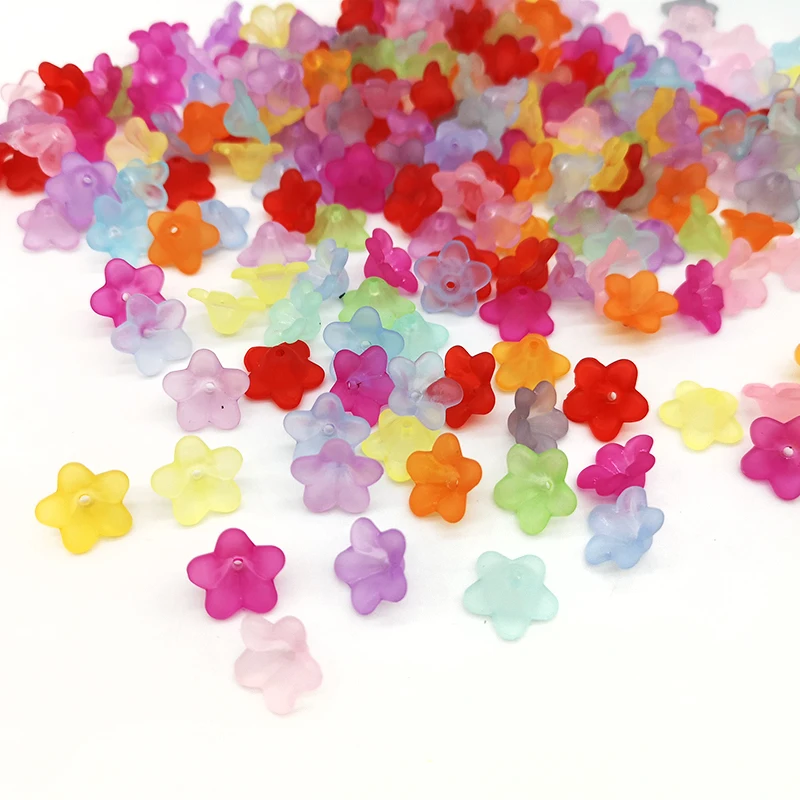 100pcs Assorted Color Frosted Trumpet Flower Beads Acrylic Beads