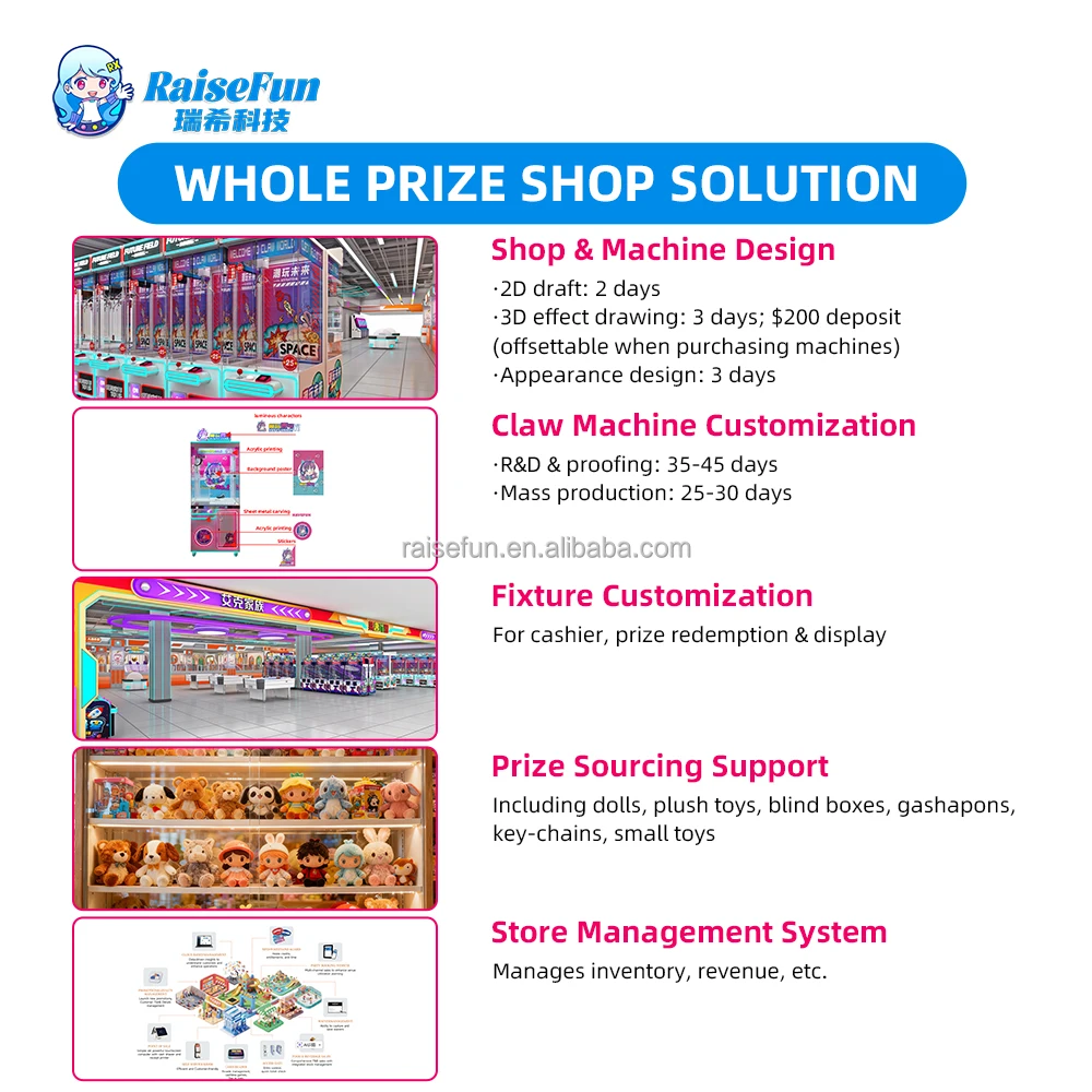 product raisefun high quality transparent claw machine coin operated arcade crane plush doll catcher for shopping mall game center-2