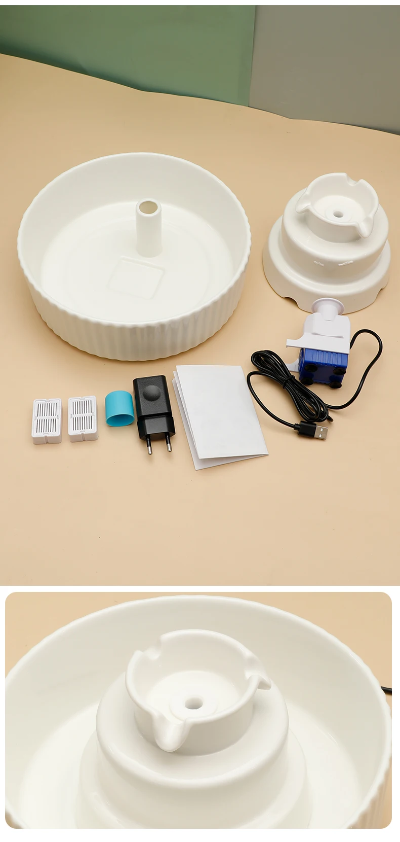 New Customizable 2.1L USB Smart Ceramic Pet Water Dispenser Silent Automatic Circulation Dog Cat Water Feeder Pet Supplies details