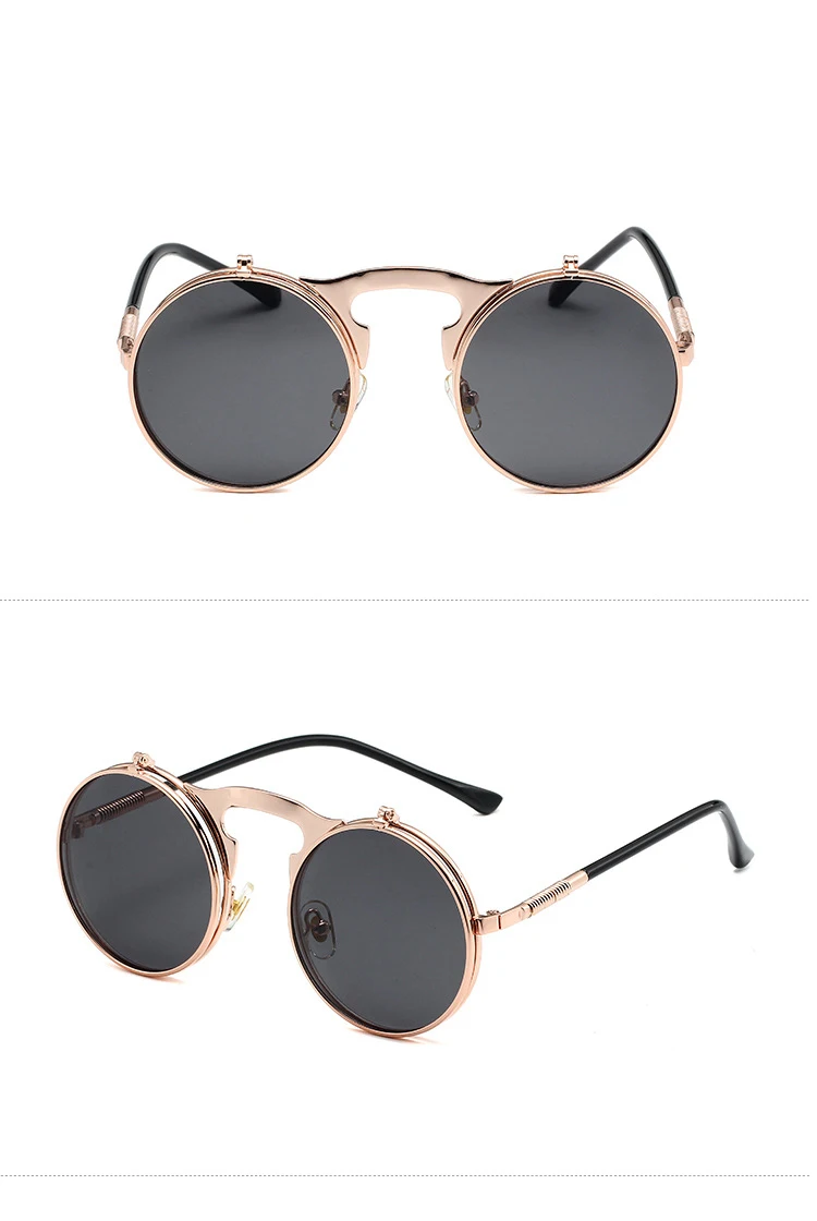 2023 Newest Retro Steampunk Flip Up Round Metal Sunglasses Women Men