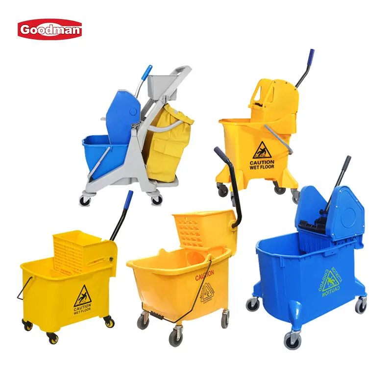 20L plastic mop bucket trolley with wringer water-squeeze drainable trolley mop wringer bucket
