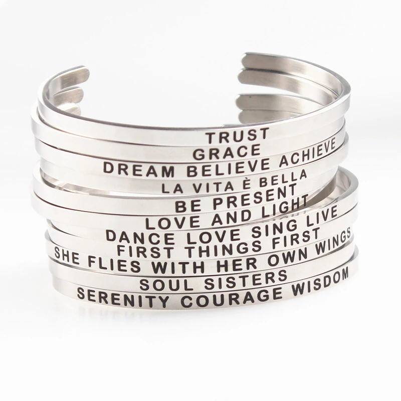 BFJLIFE Inspirational Cuff Bangle Bracelets for Women Girls Stainless Steel Jewelry 