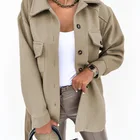 Women New Style Fashion Casual Wool Blend Tops Ladies Coat Women Pockets Thick Loose Jacket