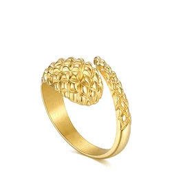 High Quality 18K Gold Plated Stainless Steel Pyramid Serpentine Spiral Open Accessories Rings R204063
