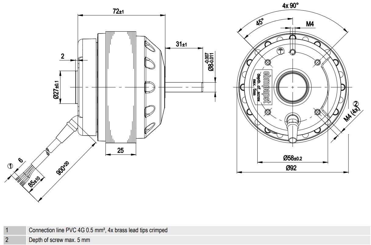 Phase External Rotor Motor, M2D068-CF, 400V, Axial - detail 10