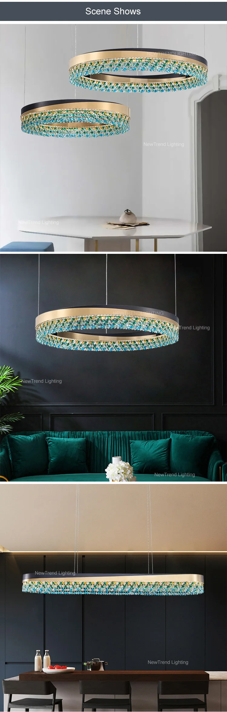 CPL-147 Custom Large Project Hotel Lobby Villa Decoration Chandelier Light Modern LED Ring Crystal Pendant Lamp factory