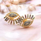 Gold Earring New Handmade Micro Insert Zirconia Gold Brass Lifelike Nazar Boncuk Stud Earring Jewelry