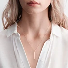 Silver BUREI Personalized Thin Bar Pendant Stainless Steel Jewelry Women's Gold Silver Pendant Necklace