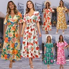 Print Dress Knitted Wholesale New Design Women V-neck Knit Print Plus-size Casual Floral Bohemian Boho Dress