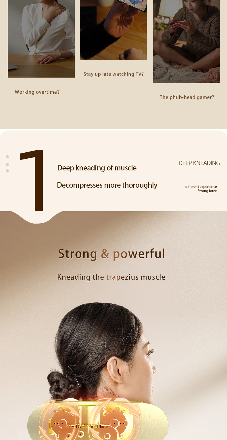 2024 New Design Hot Compress Neck & Shoulder Massage Equipment 5D Rotation Kneading Cervical Massage Pillow Deep Tissue Relax