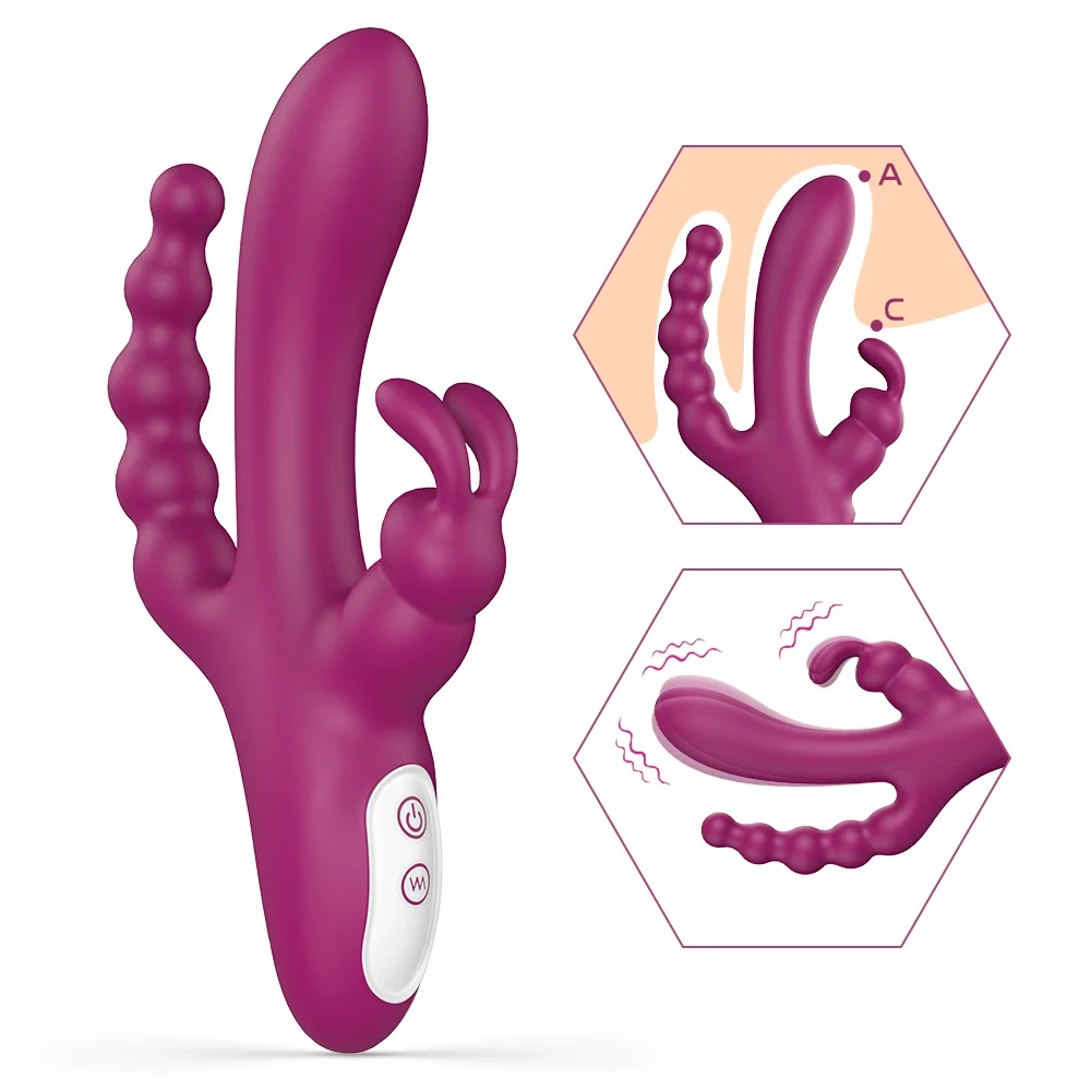 3 in 1 Rabbit Vibrator for Women & Couples Female Masturbation with Clitoris G Spot Anus Stimulation 9 Vibrating Modes