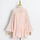 Summer Fashion Ladies Clothing Long Sleeve Slim Fit Green Flower Print Women Beach Dress