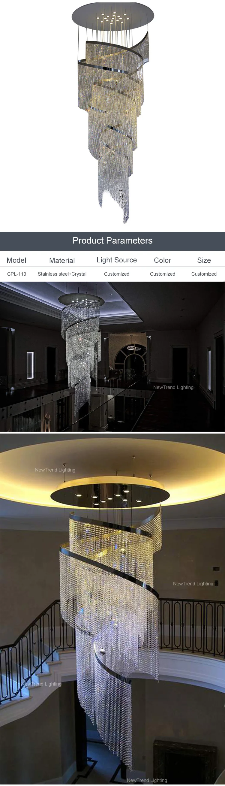 CPL-113 New Product Indoor Decoration Large Project Hotel Lobby Villa Staircase Luxury Ceiling Crystal Chandelier details