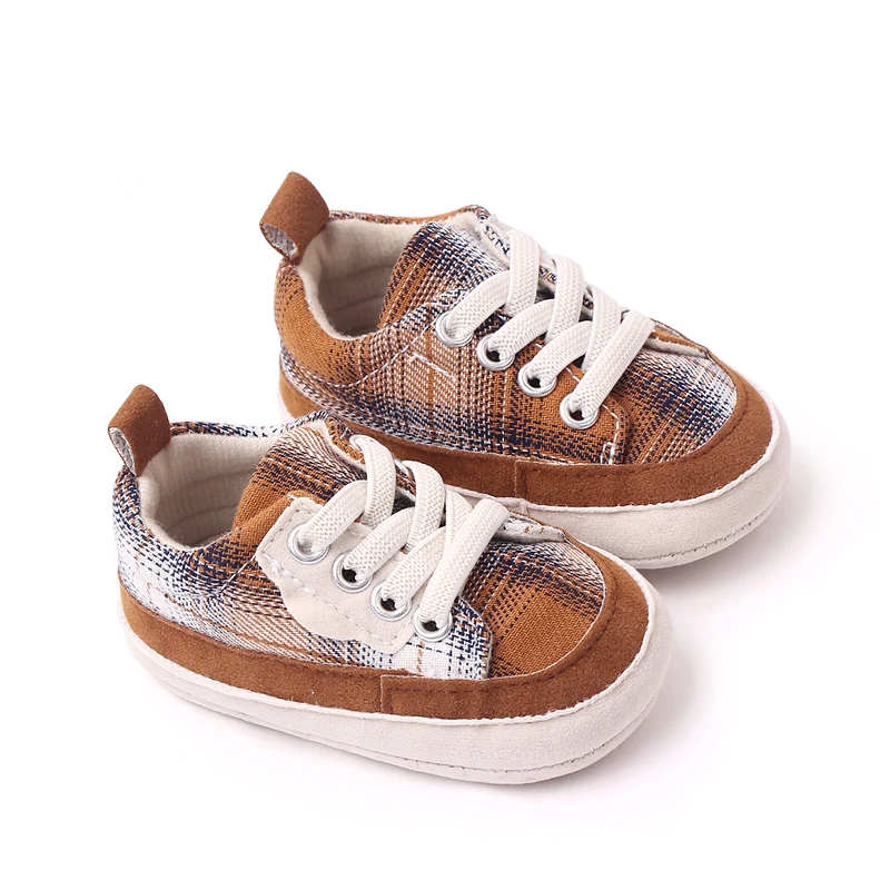 Fashion Trend Baby Boy Color Matching Plaid Pattern Baby Girl Front Lace-up Casual Sports Shoes supplier