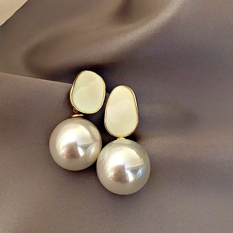 S925 Silver Needle Pearl Earrings New Trendy Korean Temperament Personality Enamel Earrings