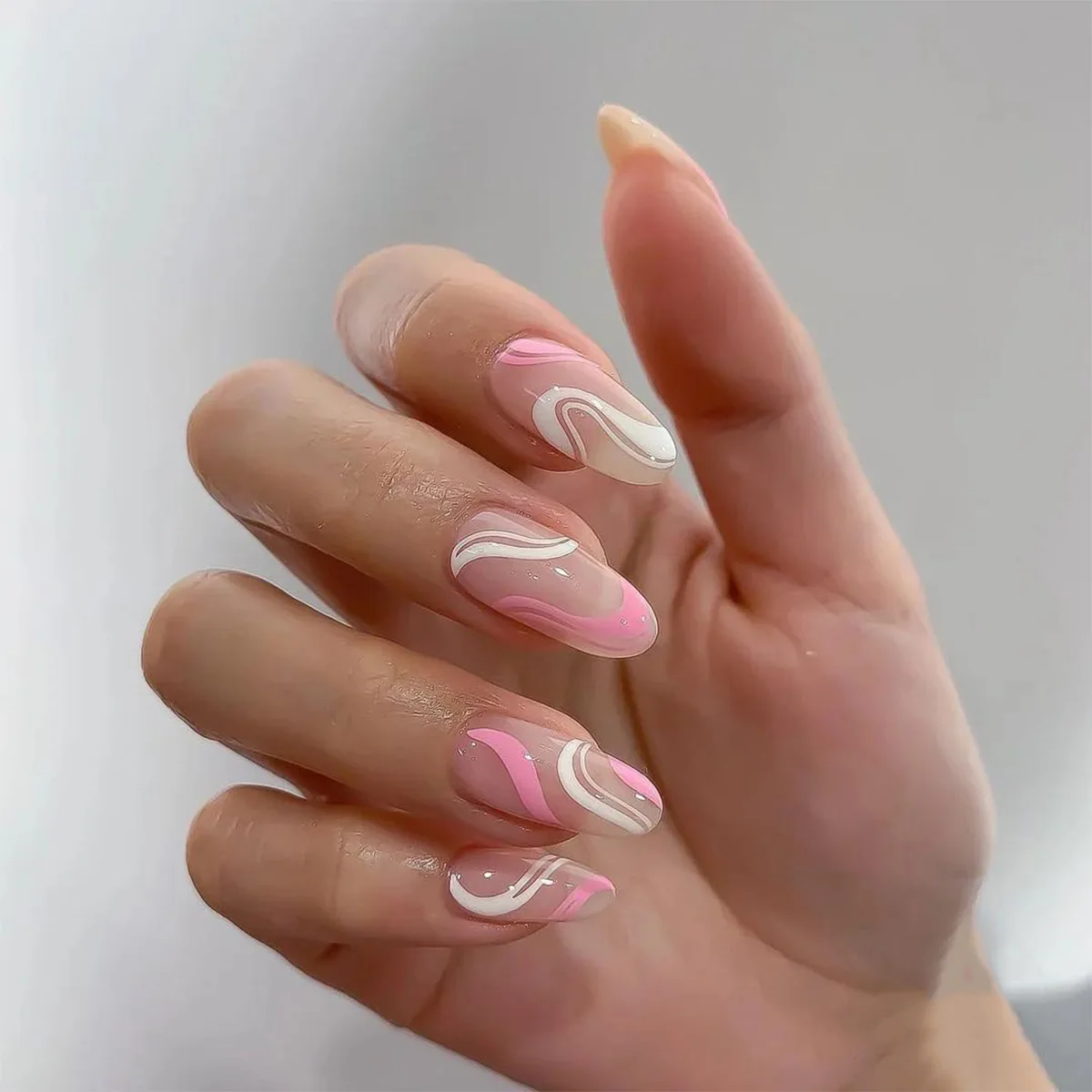 pink and white almond nails