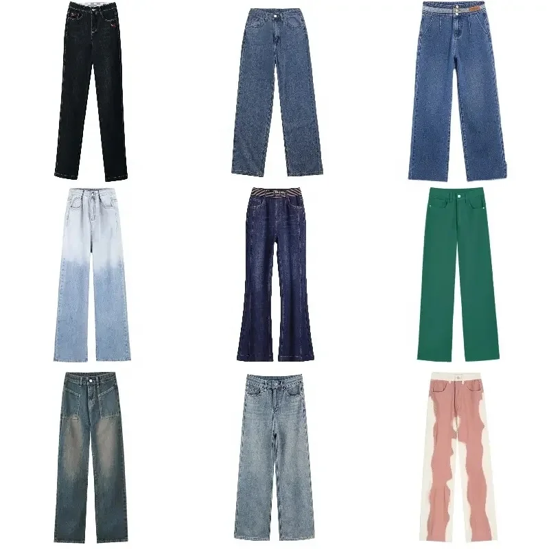 Wide-leg Jeans Women's Mid Waist Denim Loose Small Drape Straight Mopping Pants Women Jeans