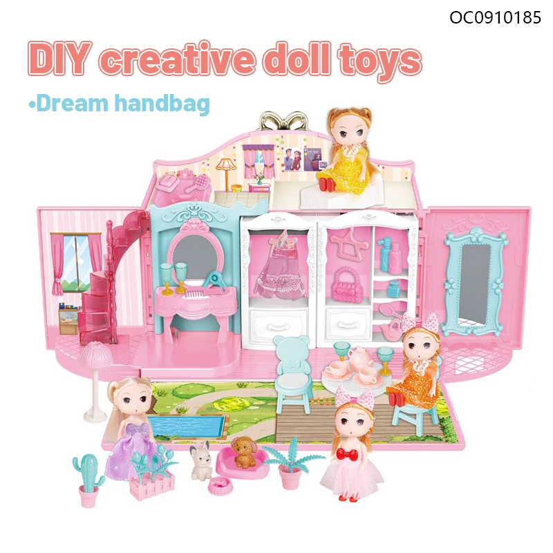 Hand box dress model set baby girl toys doll with diy miniature doll house